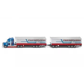 Siku Road Train, model cestného vlaku, predmontovaný, 1:87, kov, plast, 3 roky, modrá, červená, biela