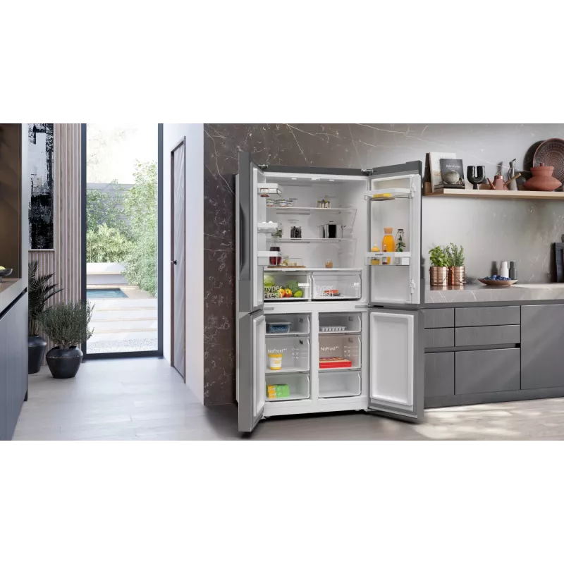 Siemens iQ300 KF96NVPEA chladnička s mrazničkou side-by-side French Door, 605 l (405 l + 200 l), strieborná