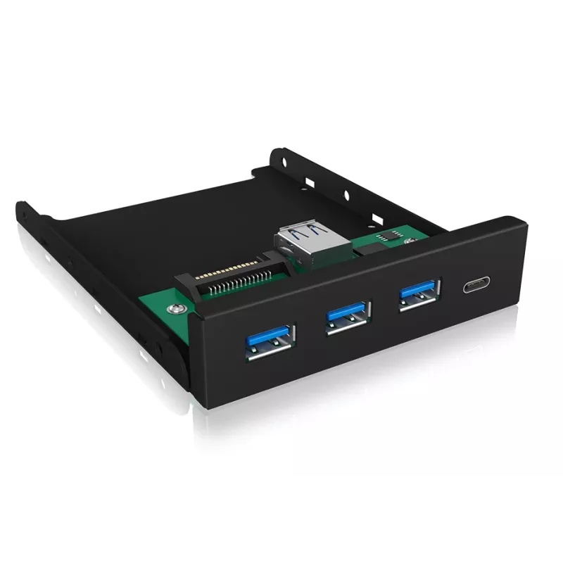ICY BOX IB-HUB1418-i3 predný panel 3,5 palca s USB 3.0 hubom, 3x USB Type-A, 1x USB Type-C, čierny