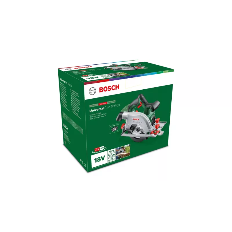 Bosch UniversalCirc 18V-53 akumulátorová kotúčová píla, 18 V, kotúč 160 mm, hĺbka rezu 53 mm, bez akumulátora a nabíjačky, zeleno-čierna