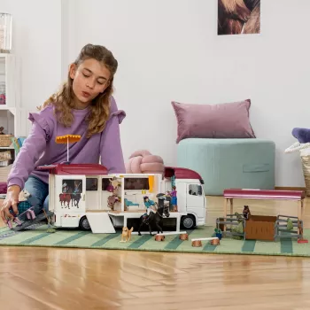 schleich HORSE CLUB prepravník koní, budova, kemping, konská stajňa, kone, jazdecký turnaj, 5 rok(y), viacfarebná, plast