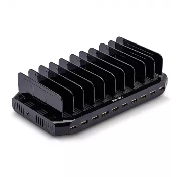 Lindy 96W 10 port USB nabíjacia stanica, voľne stojaca, plast, čierna, kontakt, so všetkými USB Type-A zariadeniami, napájanie