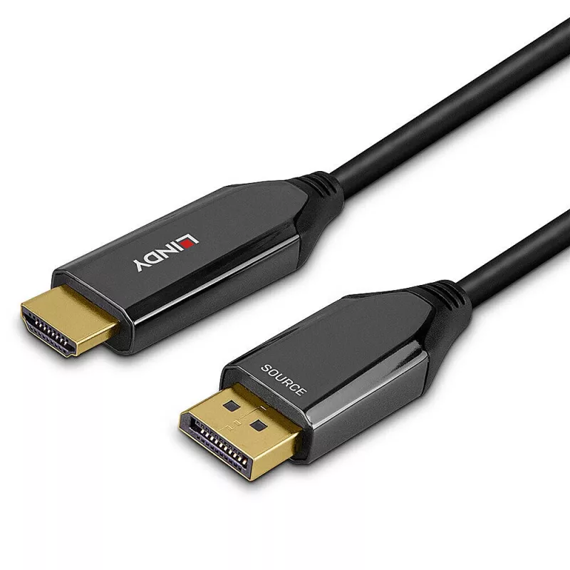 Lindy 2m aktívny DisplayPort 1.4 na HDMI 8K60 kábel, 2 m, HDMI Type-A (štandard), DisplayPort, konektor samec, konektor samec, rovný