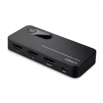 Lindy 2-portový HDMI 8K60 obojsmerný prepínač, HDMI, ABS, čierny, 120 Hz, 3840 x 2160, 7680 x 4320, 48 Gbit/s