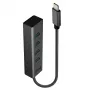 Lindy 43325 4-portový rozbočovač USB 3.2 Gen 1 Type-C, 4x USB-A, 5 Gbps, sivý, hliník/plast