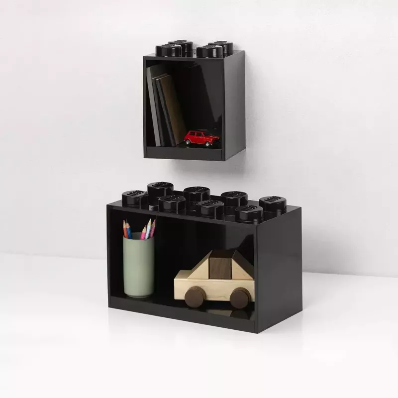 room copenhagen LEGO Brick Shelf 8+4 čierna — modulárna nástenná polica s 2 policami