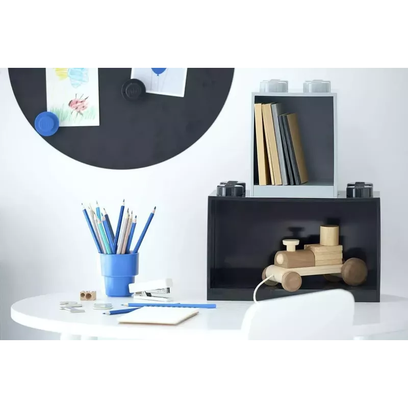 room copenhagen LEGO Brick Shelf 8+4 čierna — modulárna nástenná polica s 2 policami