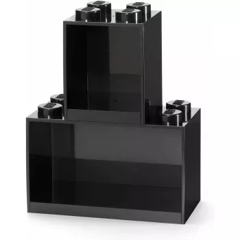 room copenhagen LEGO Brick Shelf 8+4 čierna — modulárna nástenná polica s 2 policami