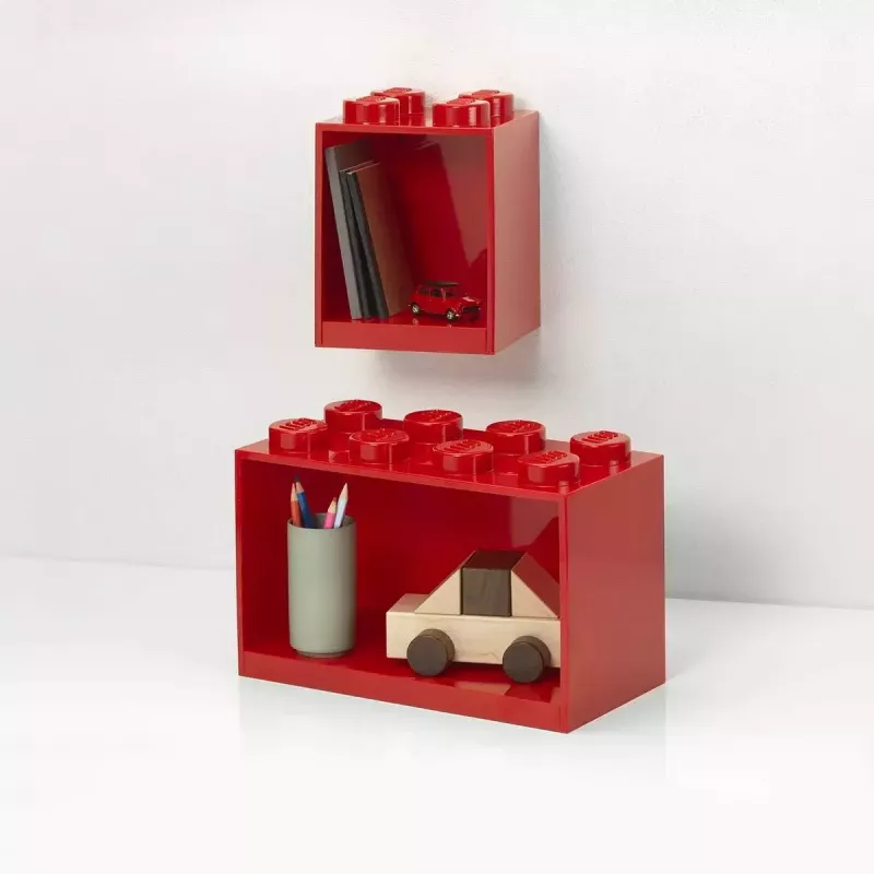 Polica Room Copenhagen LEGO Brick Shelf 8+4 červená, 2 police