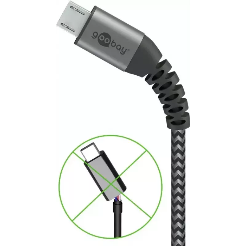 USB kábel Wentronic 49282 USB 2.0 1 m Micro-USB B USB A čierny sivý