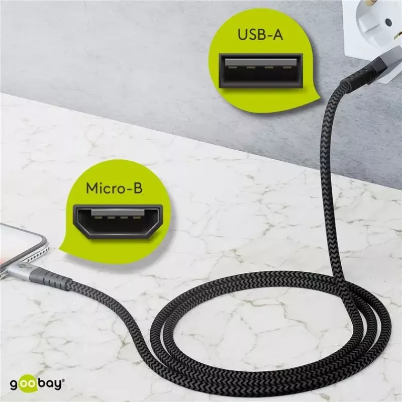 USB kábel Wentronic 49282 USB 2.0 1 m Micro-USB B USB A čierny sivý