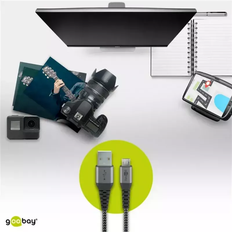 USB kábel Wentronic 49282 USB 2.0 1 m Micro-USB B USB A čierny sivý