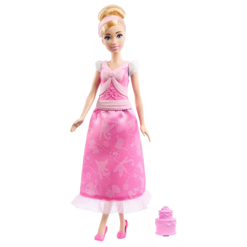 Disney Princess 2-in-1 príbehy Cinderella módna bábika s 2 nasadzovacími vrchnými dielmi, 2 sukňami a 9 doplnkami