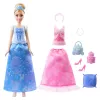 Disney Princess 2-in-1 príbehy Cinderella módna bábika s 2 nasadzovacími vrchnými dielmi, 2 sukňami a 9 doplnkami