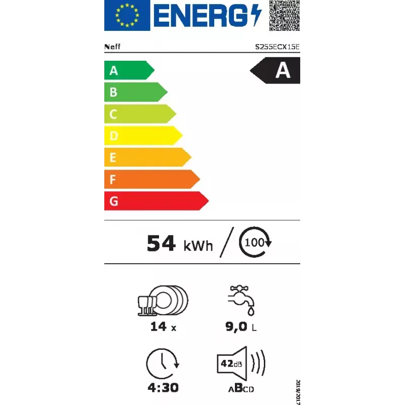Umývačka riadu NEFF S255ECX15E plne integrovaná, 14 súprav riadu, energetická trieda A, 42 dB, Home Connect