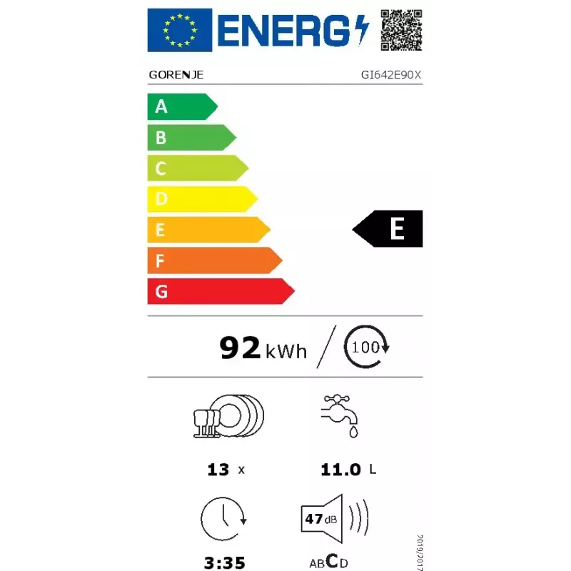 Umývačka riadu Gorenje GI642E90X polointegrovaná, 13 súprav riadu, 60 cm, 47 dB, 11 l/cyklus, energetická trieda E