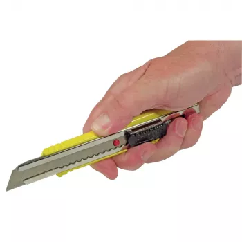 Nôž s lámacími čepeľami STANLEY FATMAX 0-10-421, 18 mm, tlakové liatinové puzdro, posuvná poistka, vedenie čepele z nehrdzavejúcej ocele, klip na opasok, žltý