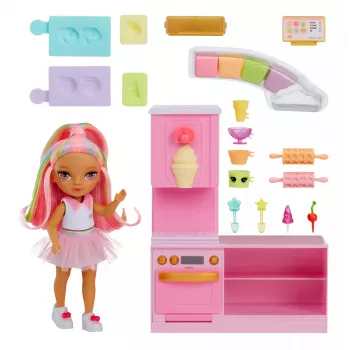 Rainbow High Little Dessert Shop s Kandy playset, módna bábika, ženské, 4 roky, 140 mm, viacfarebná