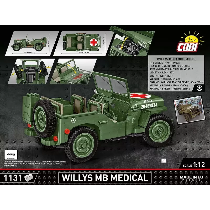 Cobi COBI-2806 Willys MB Medical stavebnica, 1131 ks, séria Historical Collection, plast, 10+