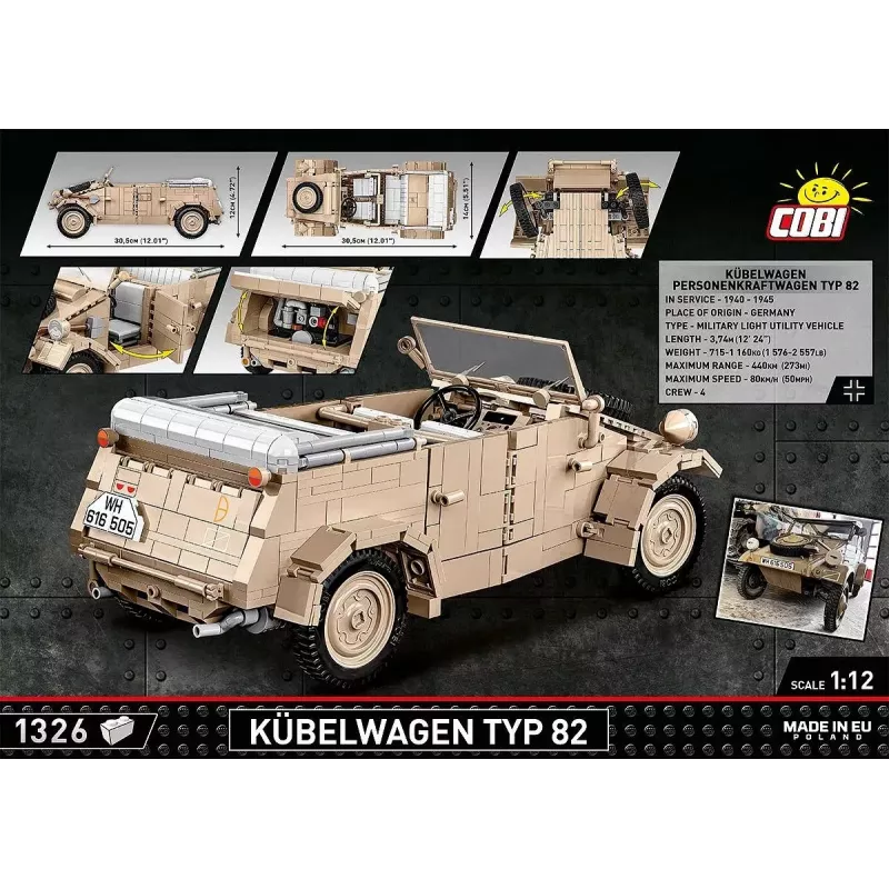 Cobi COBI-2803 Kübelwagen Typ 82 stavebnica, 1326 ks, séria Historical Collection, plast, 10+