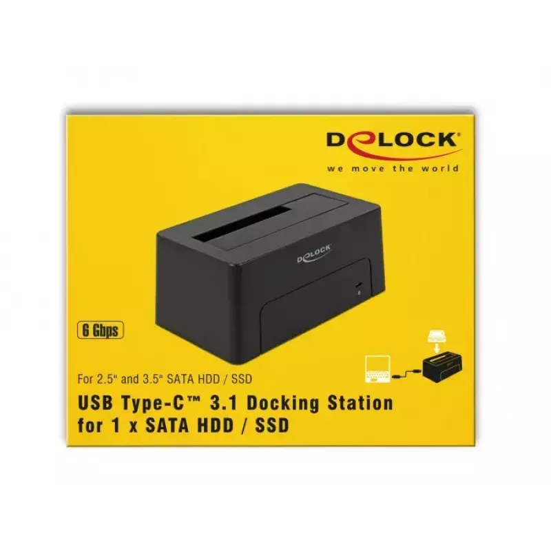 Delock - dokovacia stanica pre HDD pozície: 1 - SATA 6Gb/s - USB 3,1 (Gen 2) - čierna (63958)
