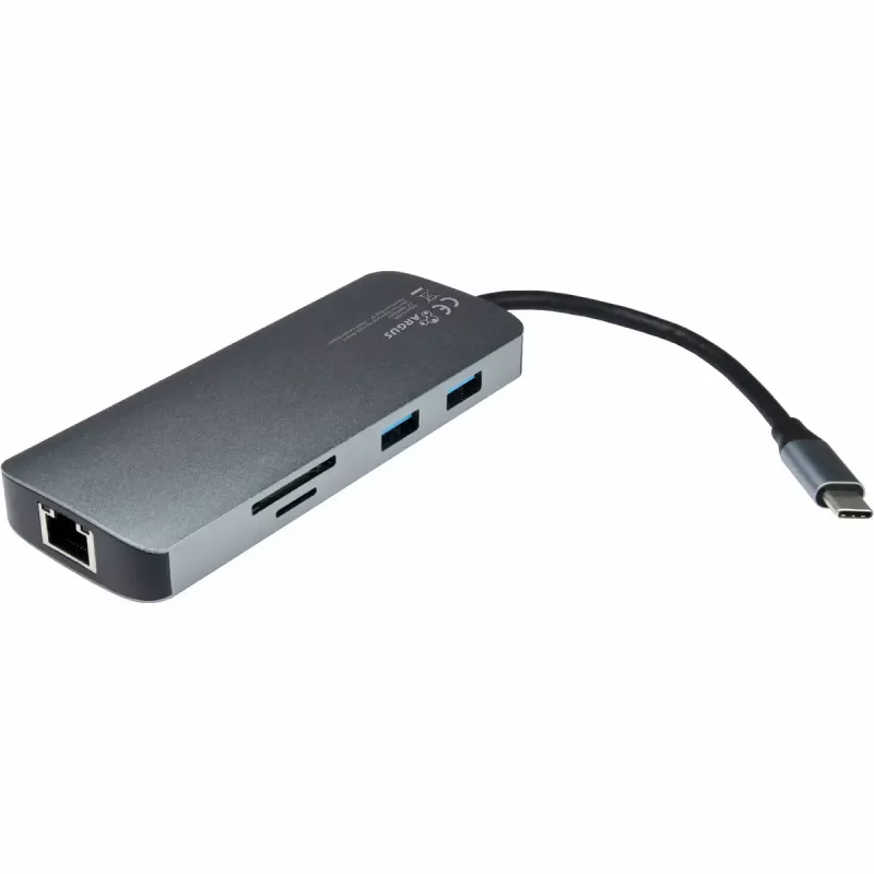 USB-C multiport hub INTER-TECH H-428 — USB 3.2 Gen 1 Type-C host, HDMI, USB-A, SD/MicroSD, Gigabit Ethernet, 5000 Mbit/s