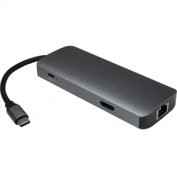 USB-C multiport hub INTER-TECH H-428 — USB 3.2 Gen 1 Type-C host, HDMI, USB-A, SD/MicroSD, Gigabit Ethernet, 5000 Mbit/s