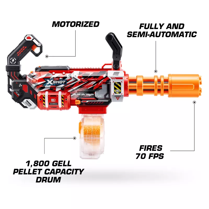 Gel Blaster Zuru XSHOT Hyper Gel Gatling Blaster – motorizovaný hračkárska blaster s rotujúcou hlavňou