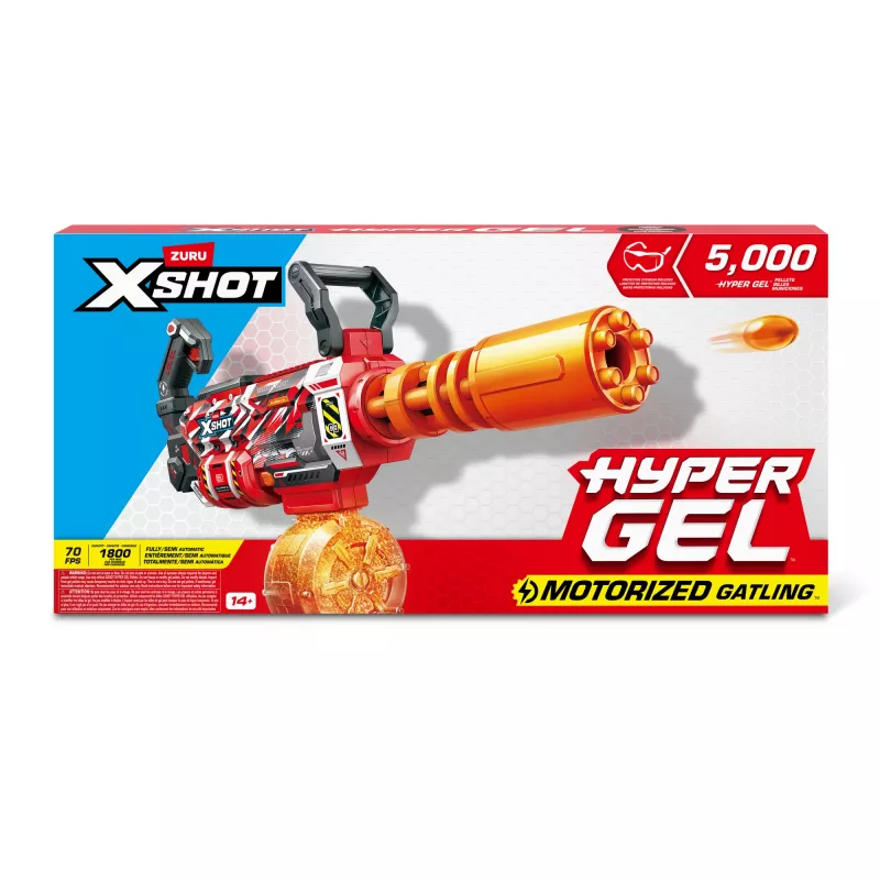 Gel Blaster Zuru XSHOT Hyper Gel Gatling Blaster – motorizovaný hračkárska blaster s rotujúcou hlavňou