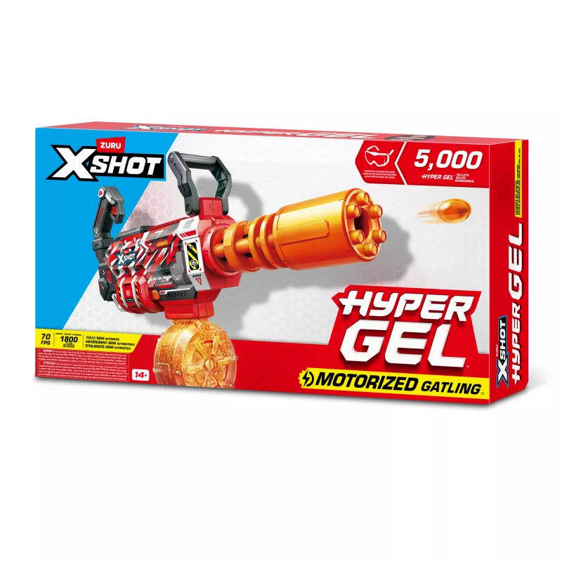 Gel Blaster Zuru XSHOT Hyper Gel Gatling Blaster – motorizovaný hračkárska blaster s rotujúcou hlavňou