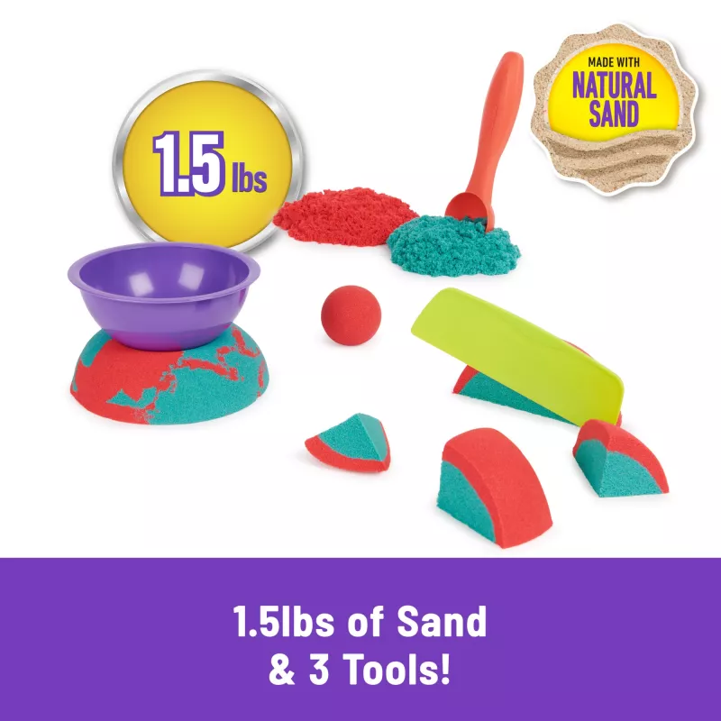 Spin Master Kinetic Sand Mold n' Flow Set hrací piesok, 680 g, červená/tyrkysová, od 3 rokov