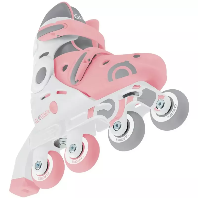 Detské učebné kolieskové korčule GLOBBER 2 v 1 veľkosť 30–33 ružové – nastaviteľná sada inline/quad pre začiatočníkov