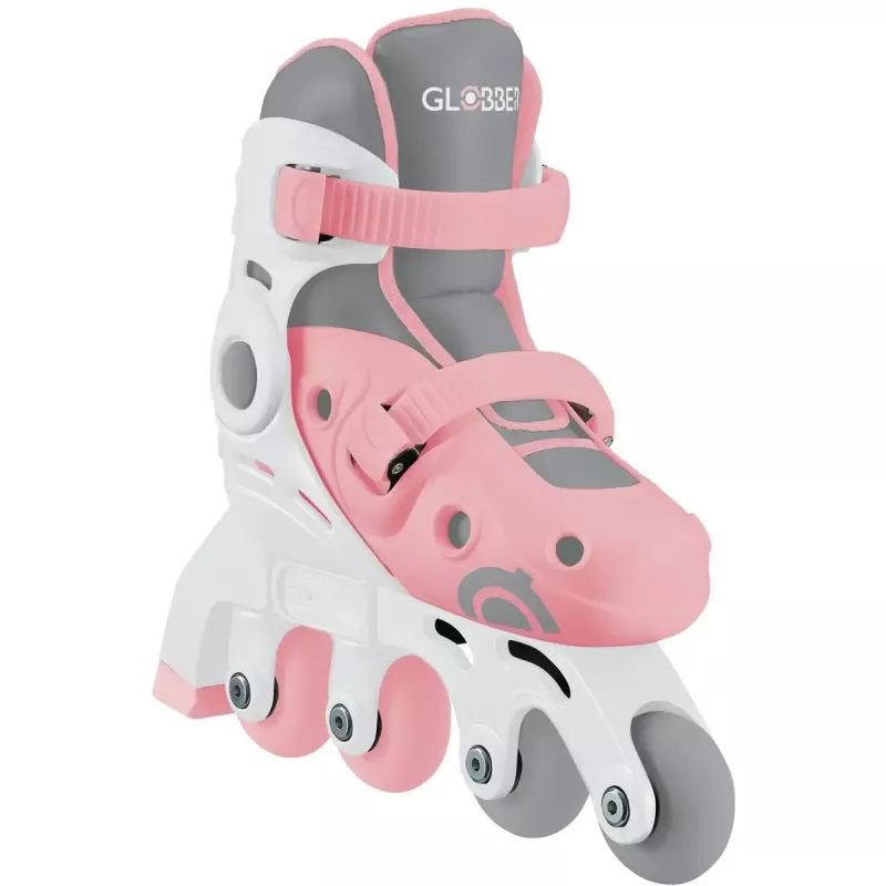 Detské učebné kolieskové korčule GLOBBER 2 v 1 veľkosť 30–33 ružové – nastaviteľná sada inline/quad pre začiatočníkov