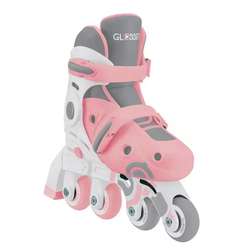 Detské učebné kolieskové korčule GLOBBER 2 v 1 veľkosť 30–33 ružové – nastaviteľná sada inline/quad pre začiatočníkov