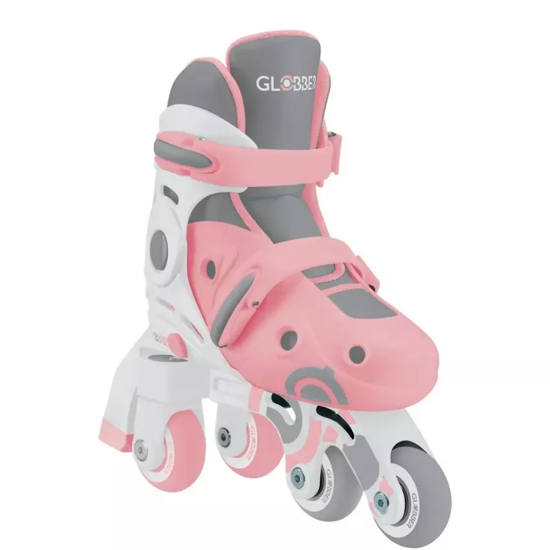 Detské učebné kolieskové korčule GLOBBER 2 v 1 veľkosť 30–33 ružové – nastaviteľná sada inline/quad pre začiatočníkov