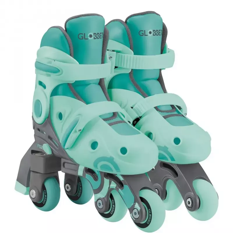 Korčule GLOBBER Learning Skates 2 v 1 veľkosť 26–29 mätová — nastaviteľné učebné korčule pre deti