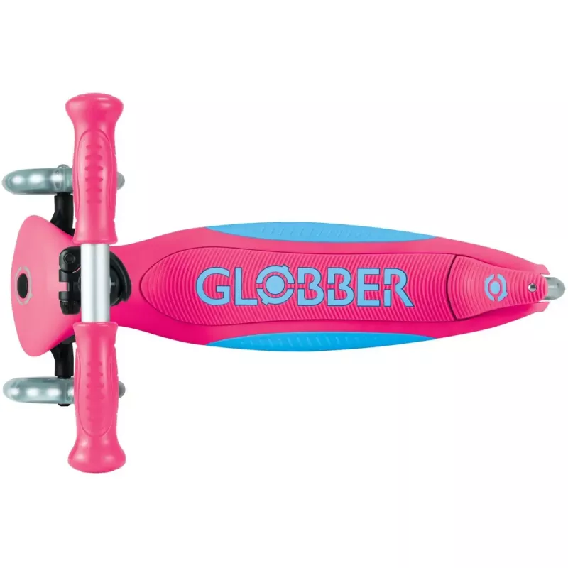 Kompaktná kolobežka GLOBBER Primo Foldable Plus Lights – ružová/svetlomodrá