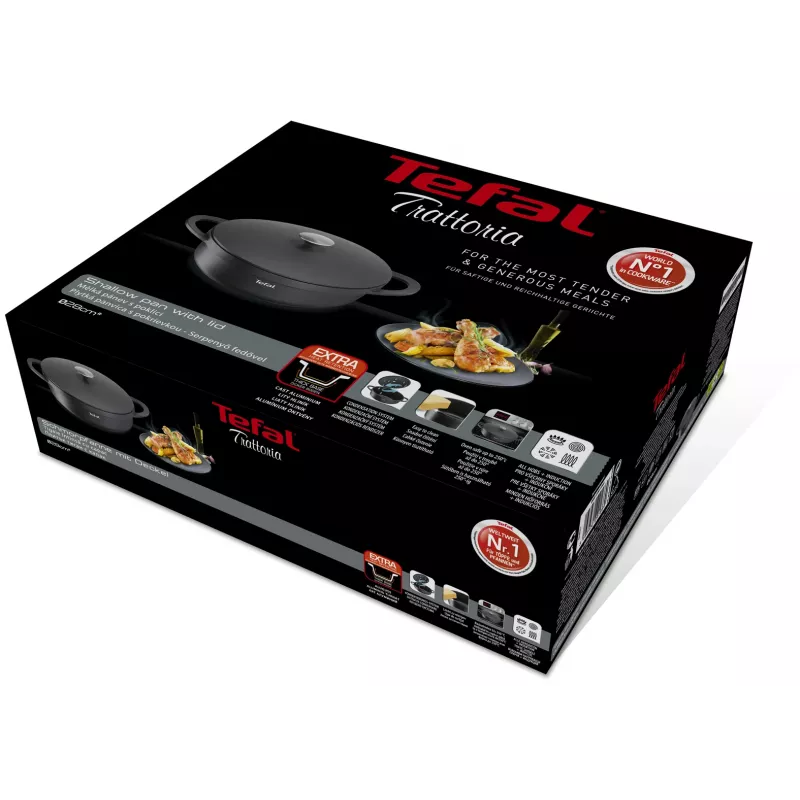 Panvica na vyprážanie Tefal Trattoria E2187274 okrúhla čierna hliník 28 cm