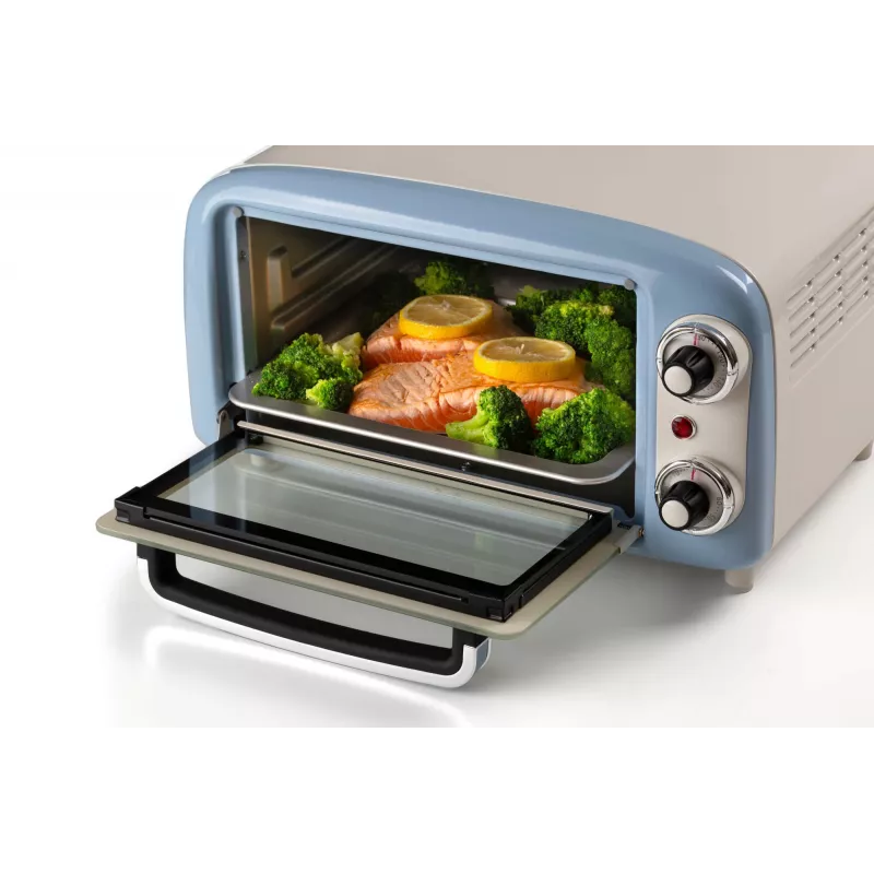 Ariete 3919 elektrická rúra Vintage, 800 W, objem 10 l, dvojité sklo, retro, modrá