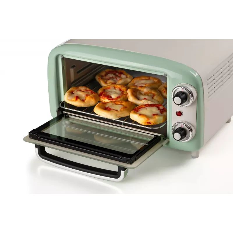 Ariete 3919 elektrická mini rúra Vintage, 800 W, objem 10 L, dvojité sklo, retro, zelená