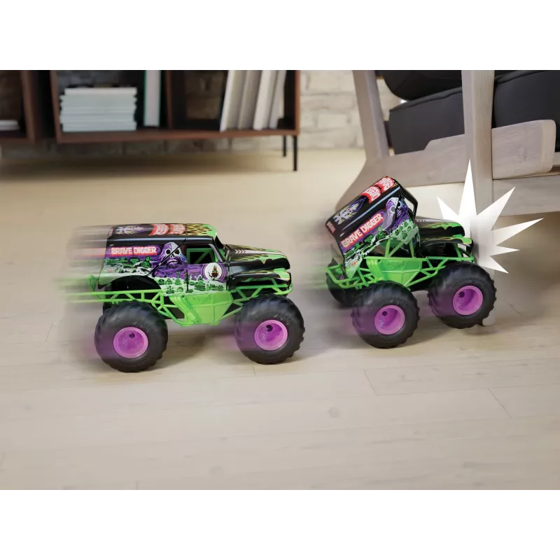 Monster Jam, oficiálne Smash & Bash Grave Digger diaľkovo ovládané vozidlo pre interiér a exteriér, opraviteľný monster truck v mierke 1:15, hračka pre chlapcov a dievčatá od 4 rokov