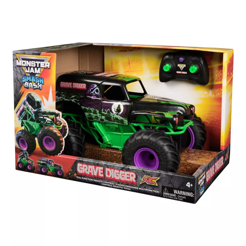 Monster Jam, oficiálne Smash & Bash Grave Digger diaľkovo ovládané vozidlo pre interiér a exteriér, opraviteľný monster truck v mierke 1:15, hračka pre chlapcov a dievčatá od 4 rokov