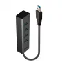 Lindy 43324 4-portový USB 3.0 rozbočovač, USB 3.2 Gen 1 Type-A, 5 Gbit/s, integrovaný kábel, hliník/plast, čierny