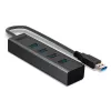 Lindy 43324 4-portový USB 3.0 rozbočovač, USB 3.2 Gen 1 Type-A, 5 Gbit/s, integrovaný kábel, hliník/plast, čierny