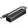 Lindy 43324 4-portový USB 3.0 rozbočovač, USB 3.2 Gen 1 Type-A, 5 Gbit/s, integrovaný kábel, hliník/plast, čierny