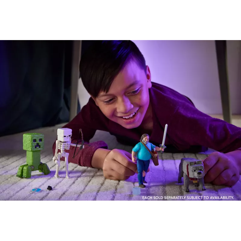 Akčná figúrka MATTEL Minecraft Steve s príslušenstvom, 4 palce (6+), plast, viacfarebná