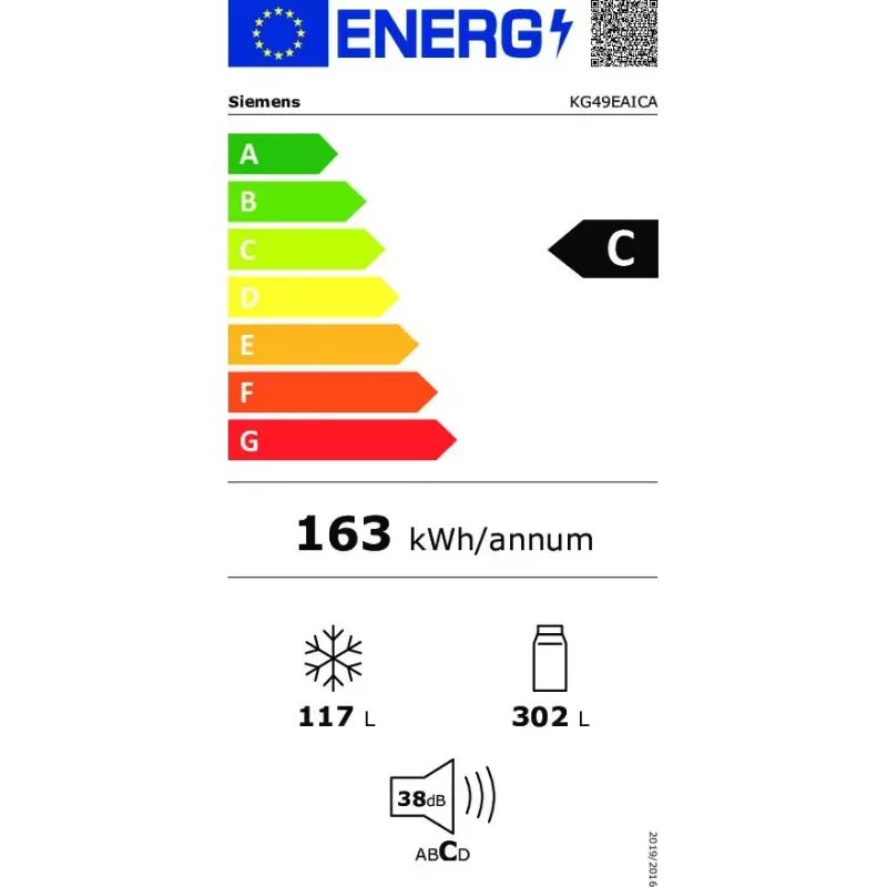 Siemens iQ500 KG49EAICA chladnička s mrazničkou, voľne stojaca, 419 l (302 l + 117 l), 201 cm, energetická trieda C, nerezová oceľ