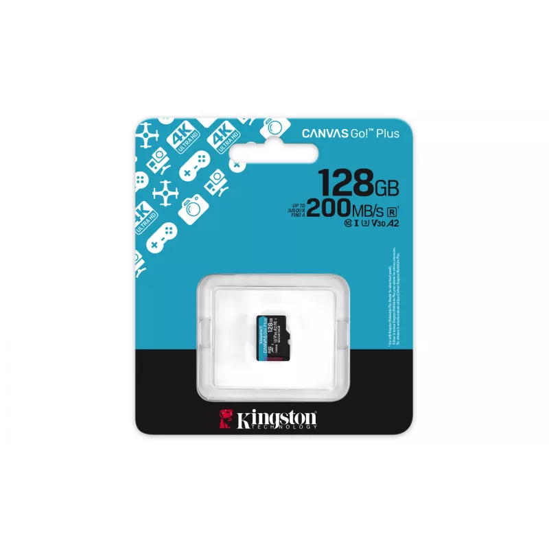 Kingston Technology 128 GB microSDXC Canvas Go Plus Gen4 200R A2 U3 jednotlivé balenie bez ADP