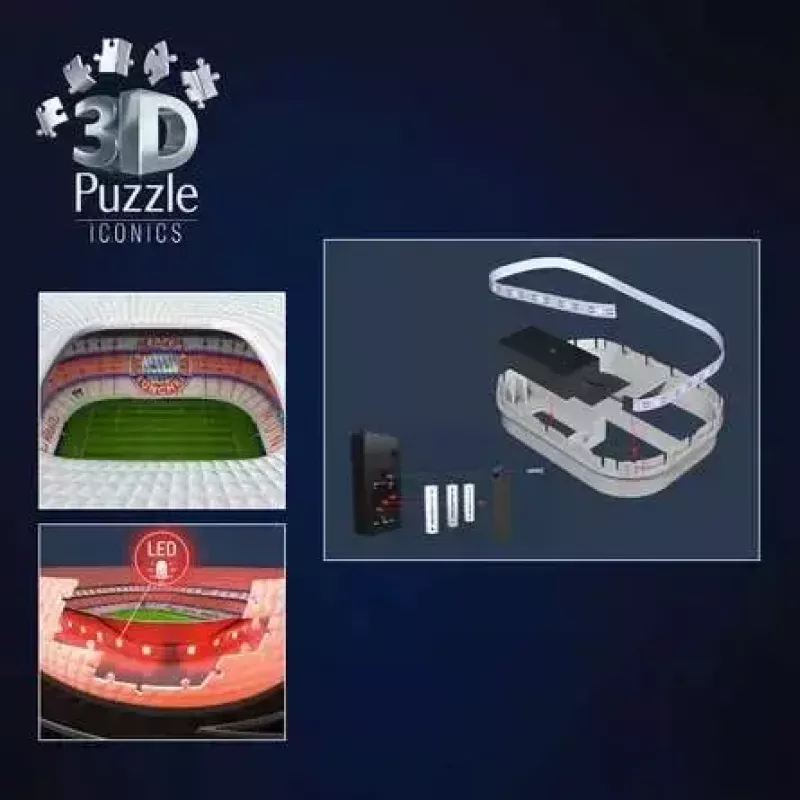 3D puzzle Ravensburger Iconics Allianz Arena so svetlom, 216 dielikov