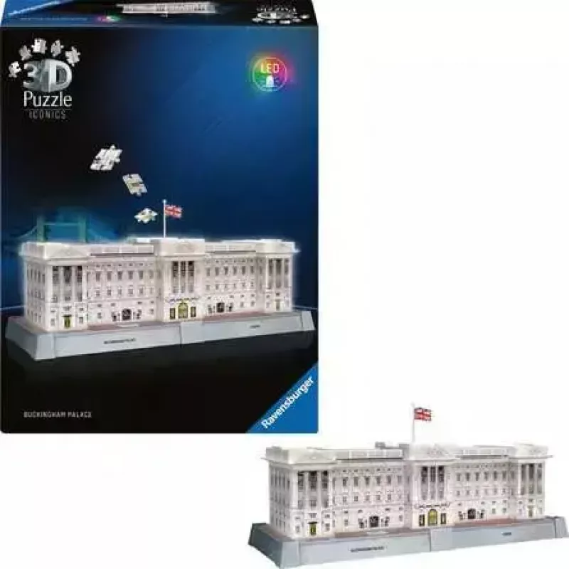 3D puzzle Ravensburger Iconics Buckinghamský palác so svetlom, 216 dielikov